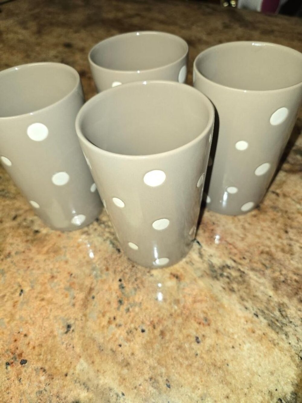 Temp-tations 16 oz. Tumblers Set of 4 - Taupe with White Polka Dots NEW